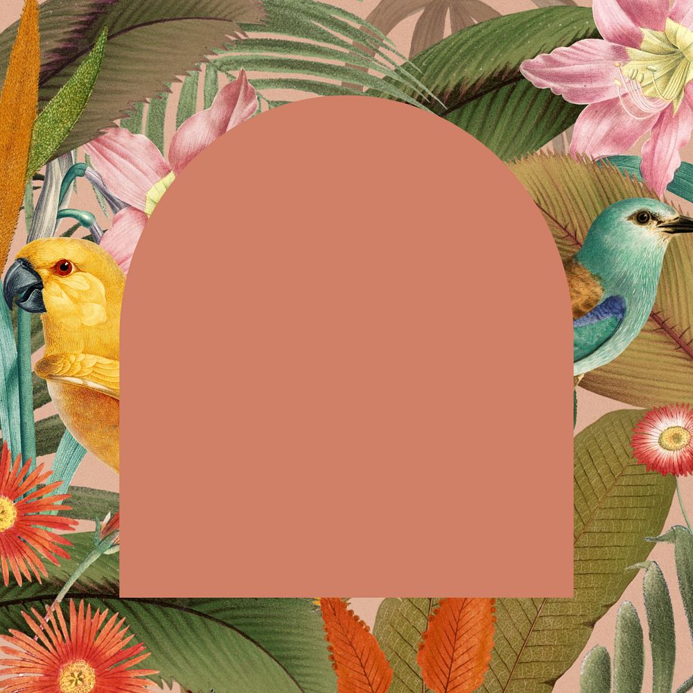 Colorful tropical plant frame background, vintage patterned, editable design