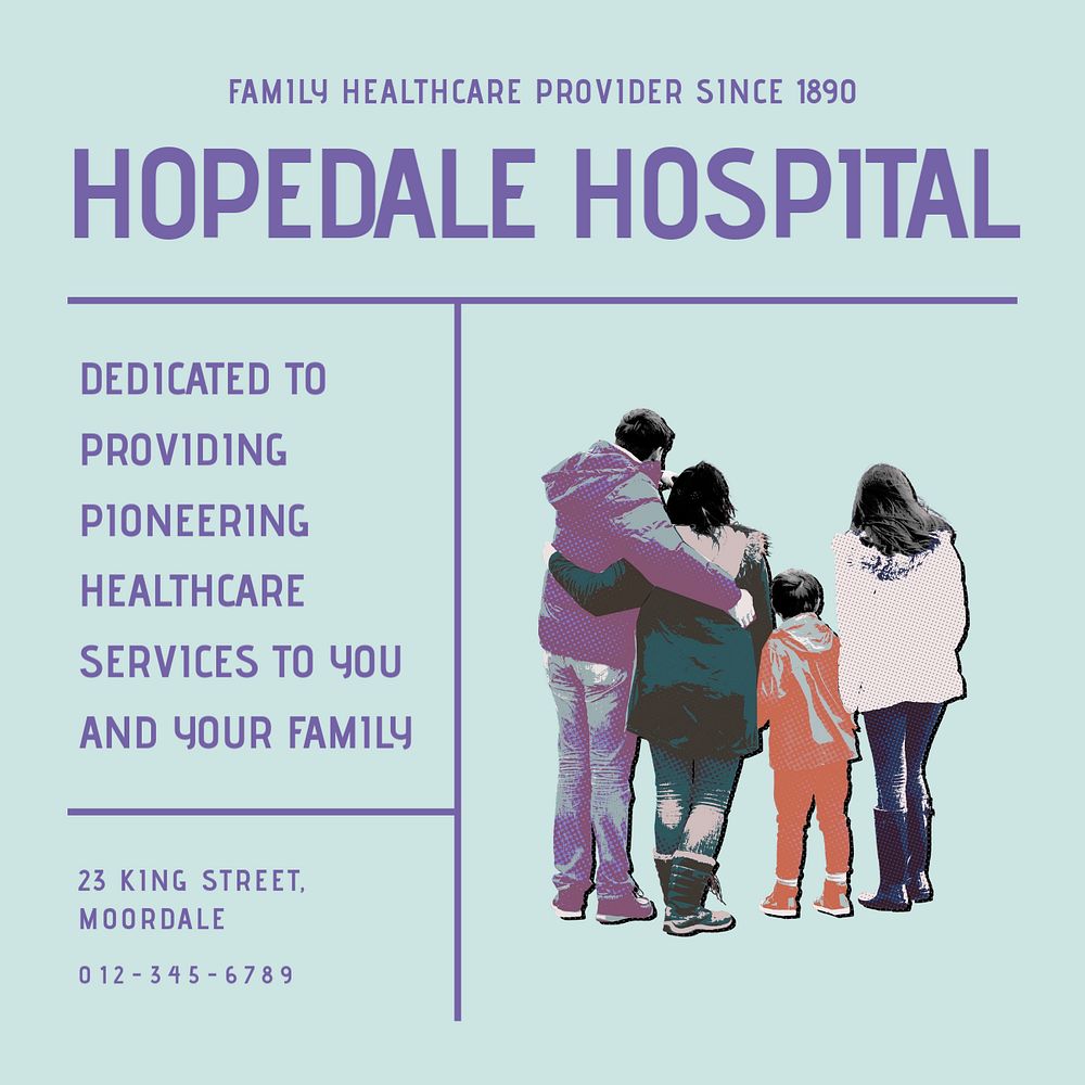 Hopedale Hospital Facebook ad template, editable text & design