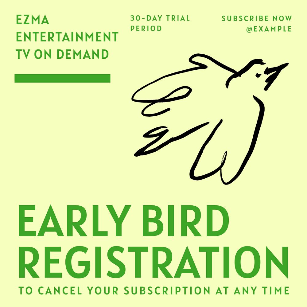 Early bird registration Facebook ad template, editable text & design