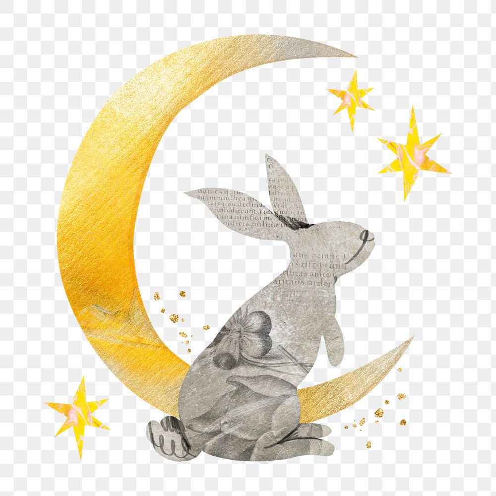 Moon rabbit sticker,  aesthetic collage, editable design