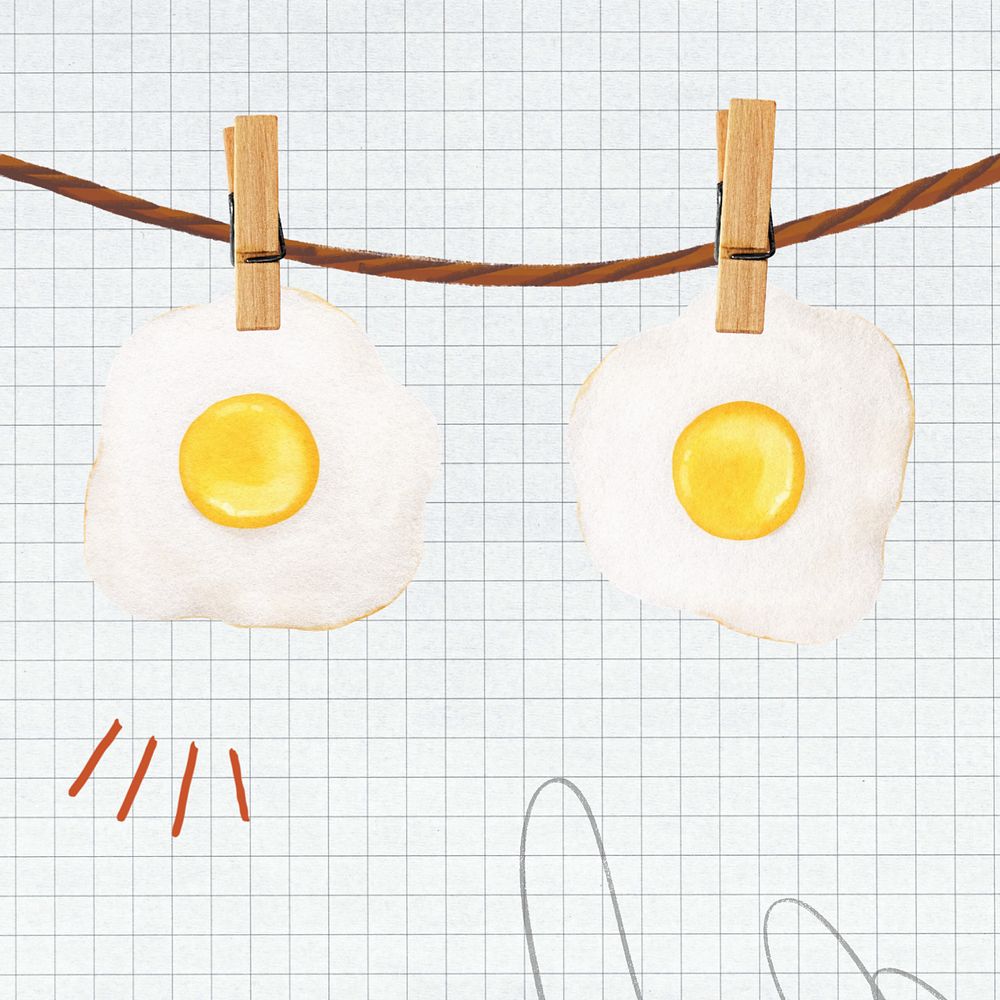 Hanging sunny-side up eggs, editable cute collage element design