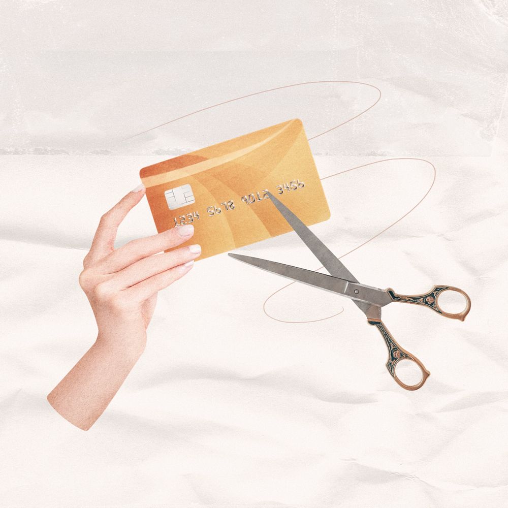 Editable cutting credit card, creative finance collage design