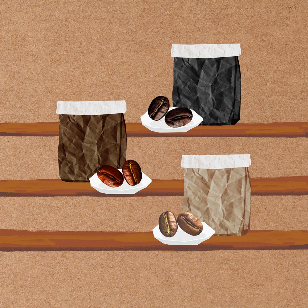 Coffee bean bags, editable paper collage element design