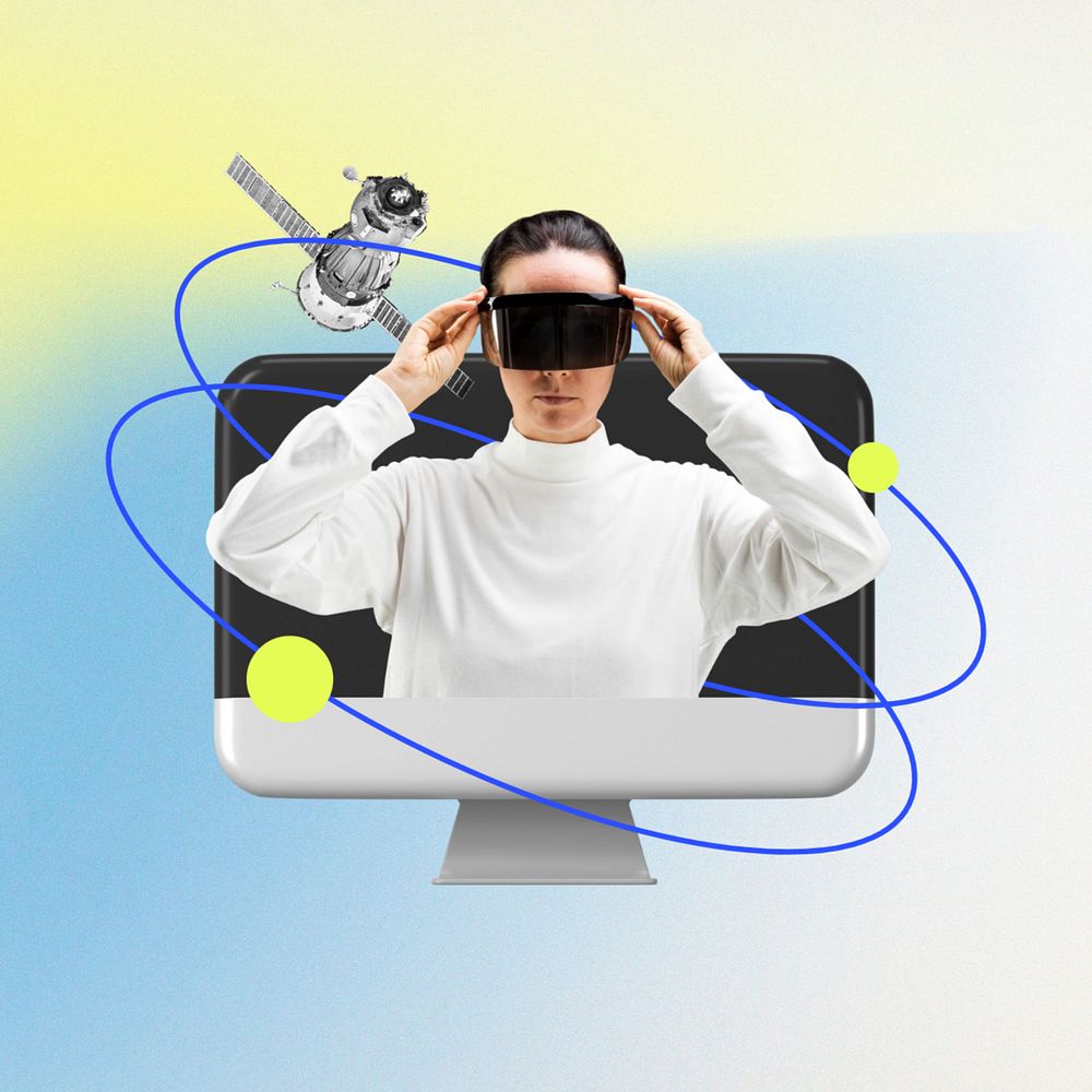 VR technology collage element, colorful  editable design