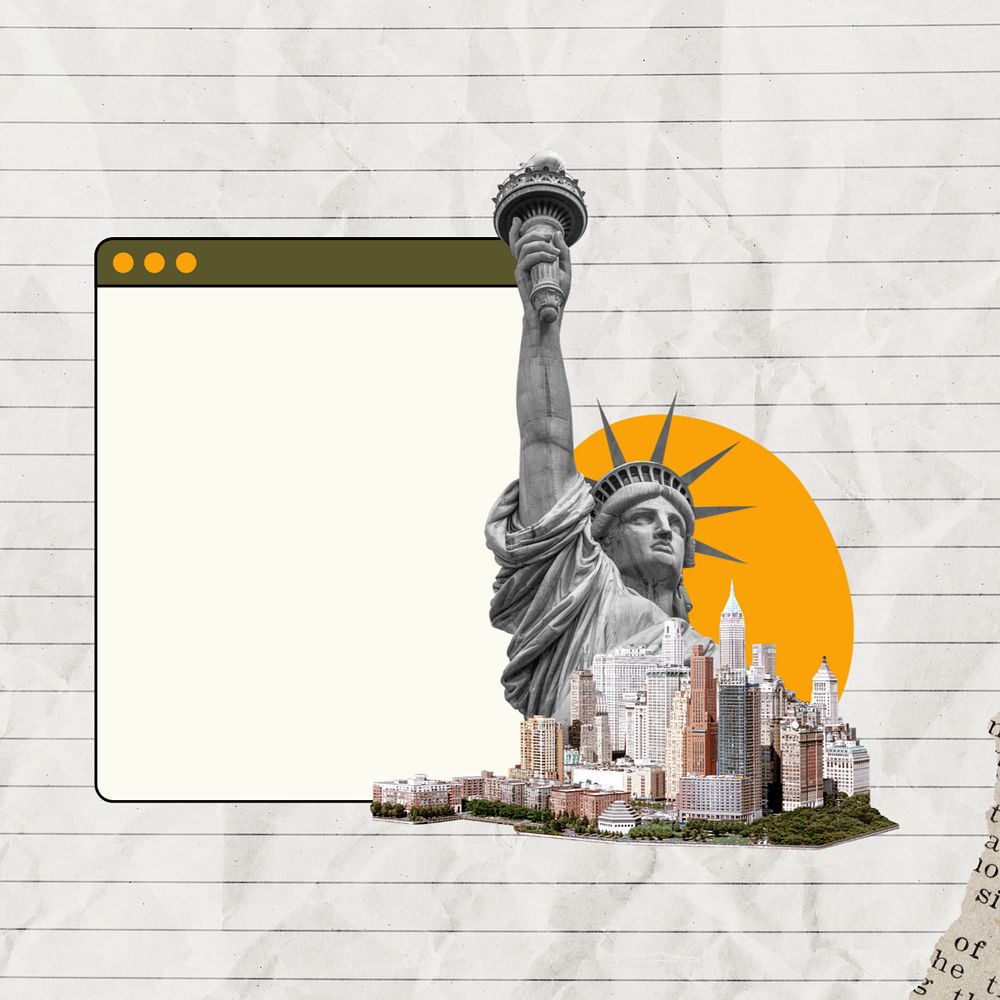 Statue of liberty collage element, ripped paper  editable design