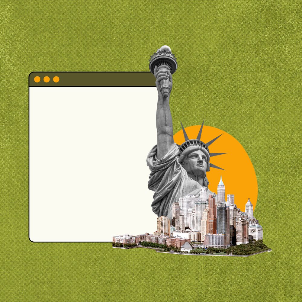 Statue of liberty collage element, green  editable design