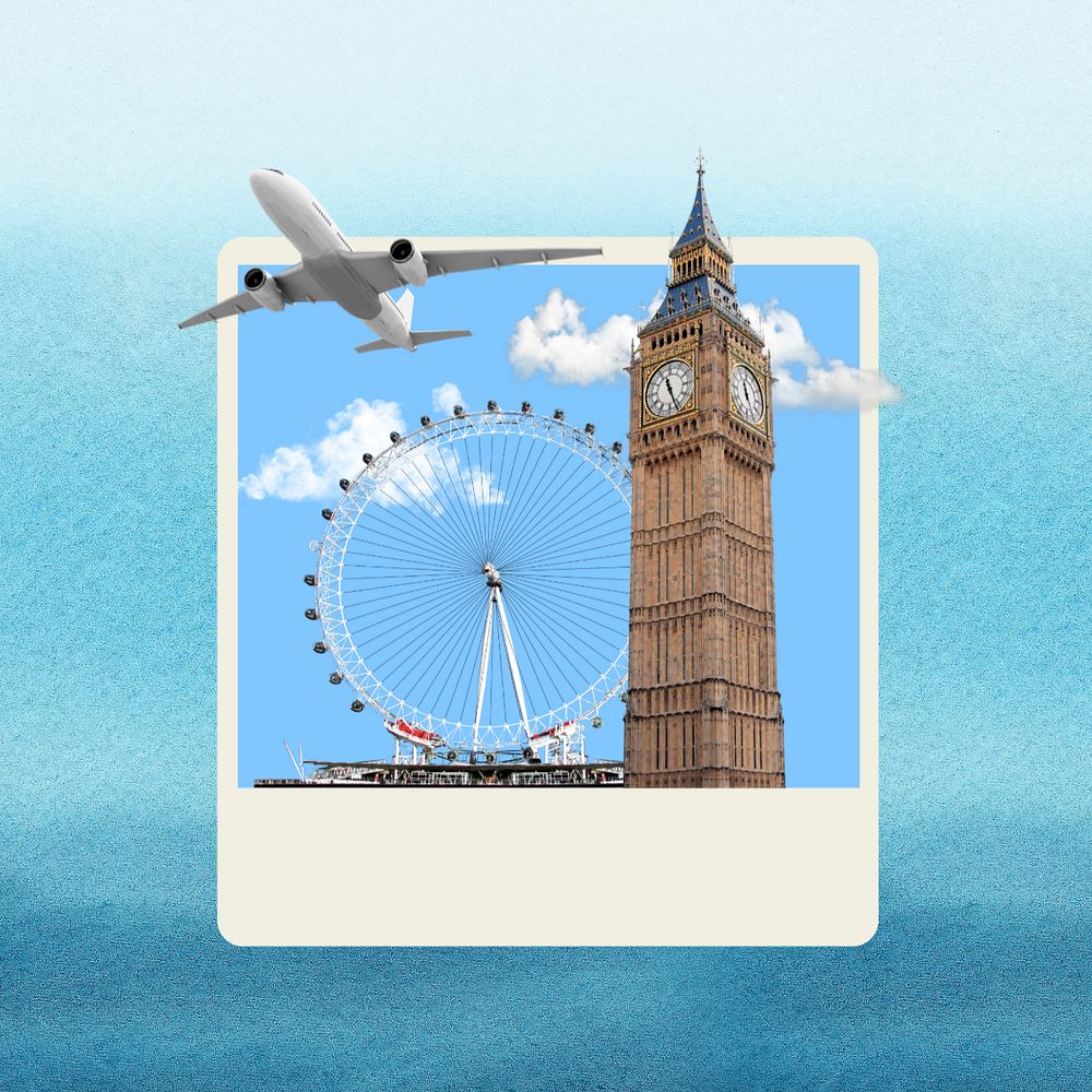 England travel collage element, instant film  editable design