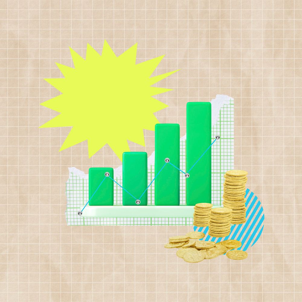 Financial growth collage element, beige  editable design