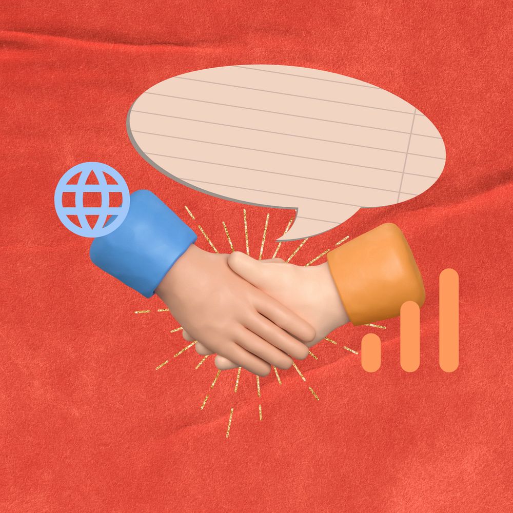 Cute handshake collage element, red  editable design