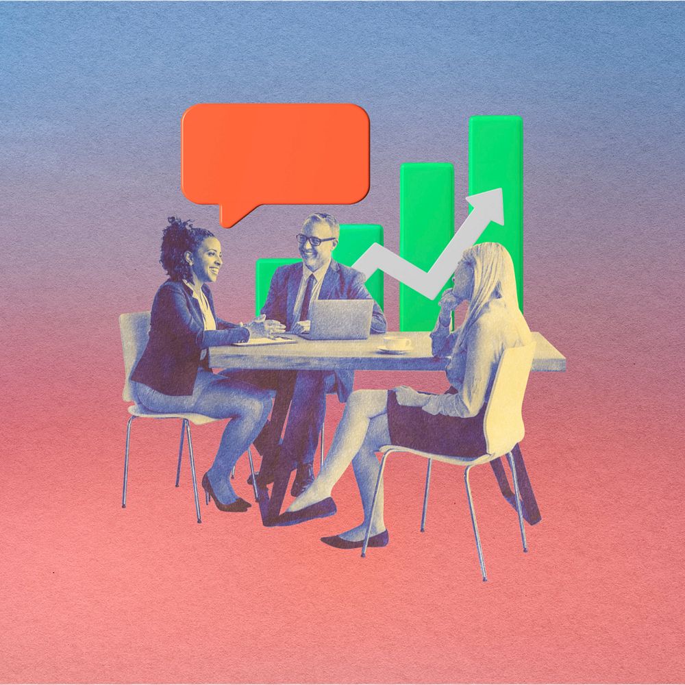 Colorful business meeting collage element, colorful  editable design