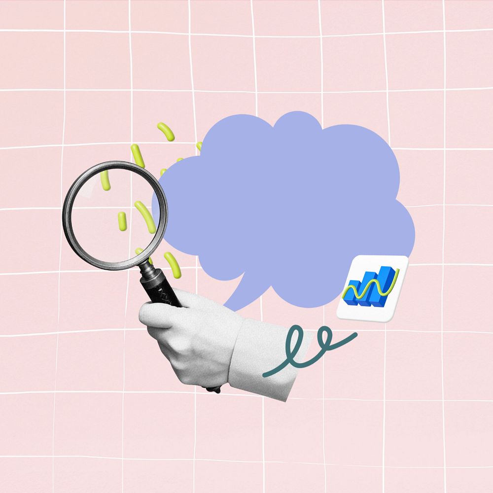 Cute cloud searching collage element, pink  editable design