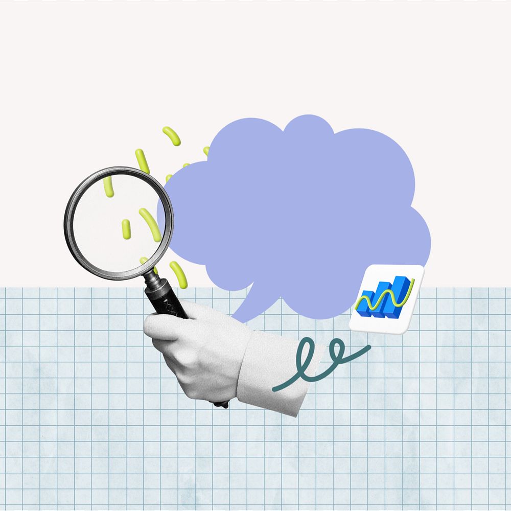 Cute cloud searching collage element, speech bubble  editable design