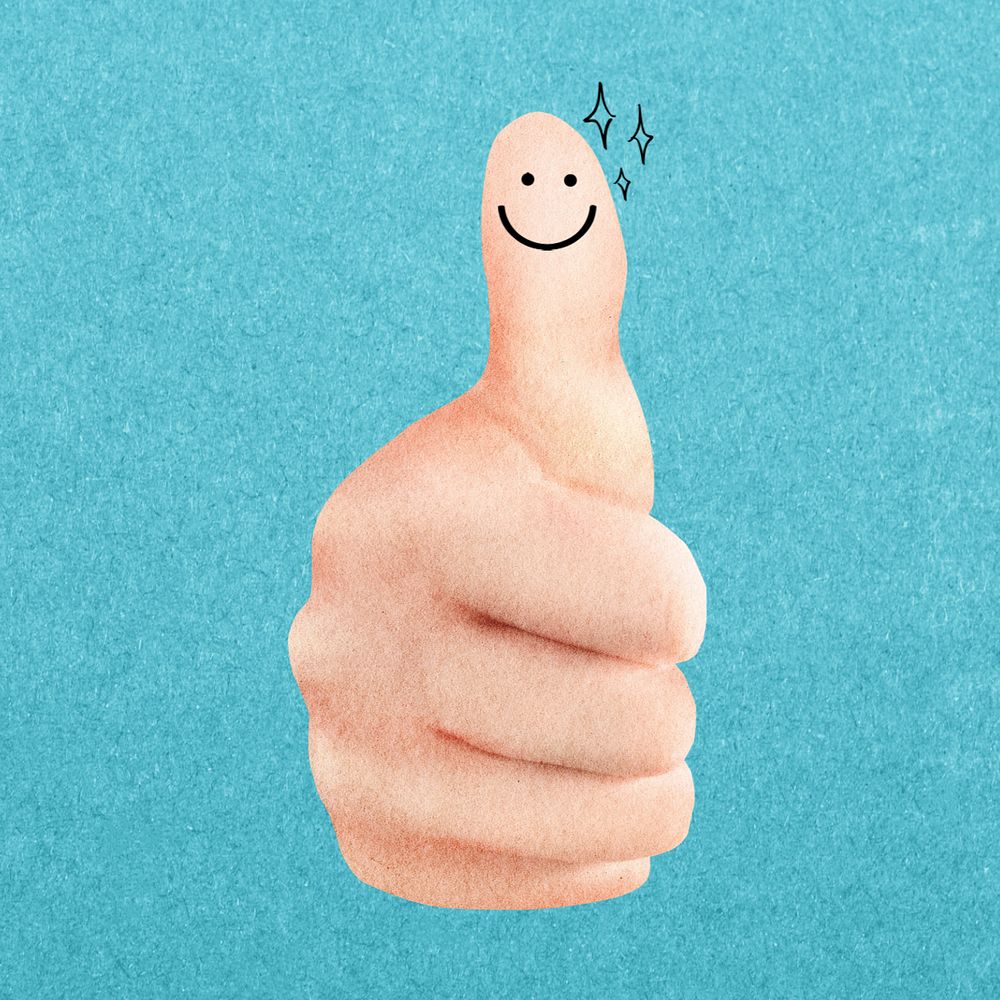 Happy thumbs up, editable hand gesture collage element remix design