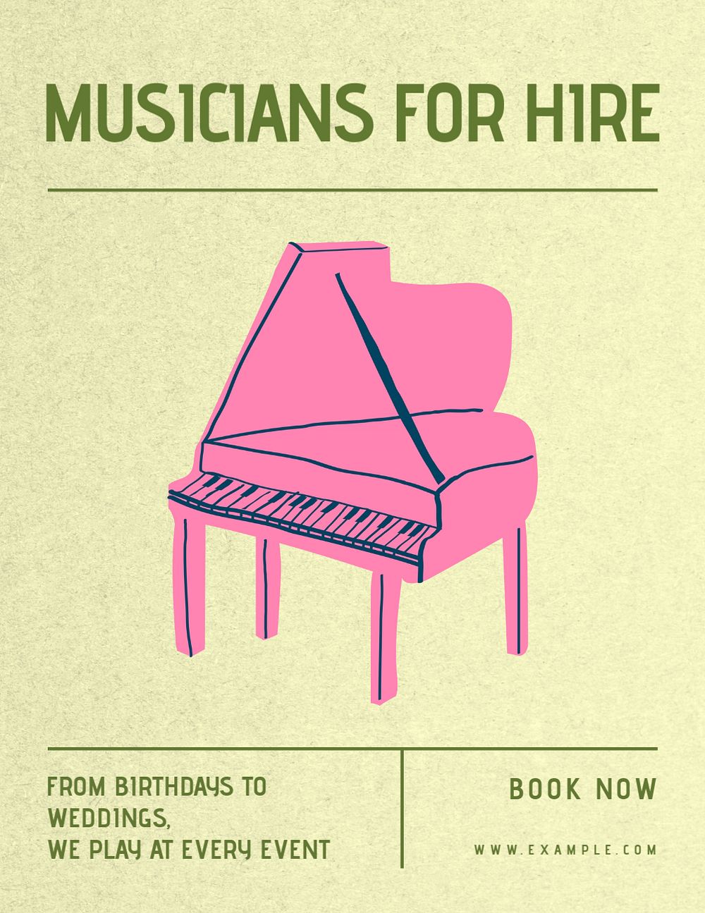 Musician for hire flyer template, editable advertisement