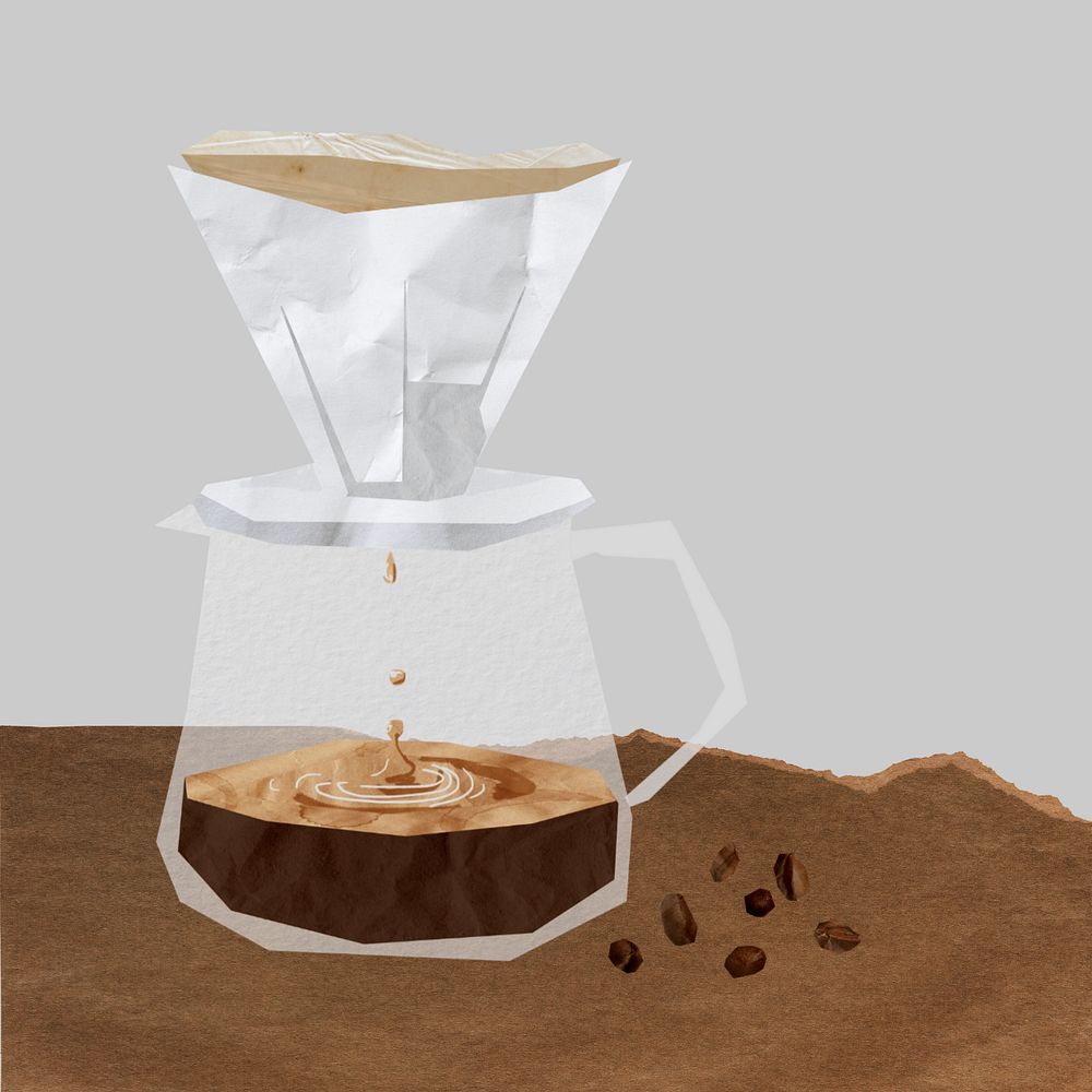 Editable drip coffee, paper collage element design