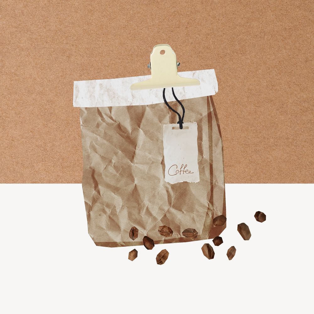 Editable coffee bean bag paper collage element design