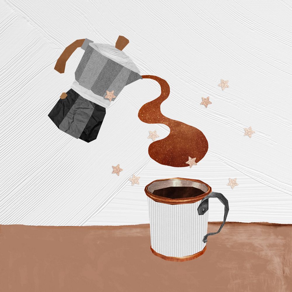 Editable moka pot, paper collage element design