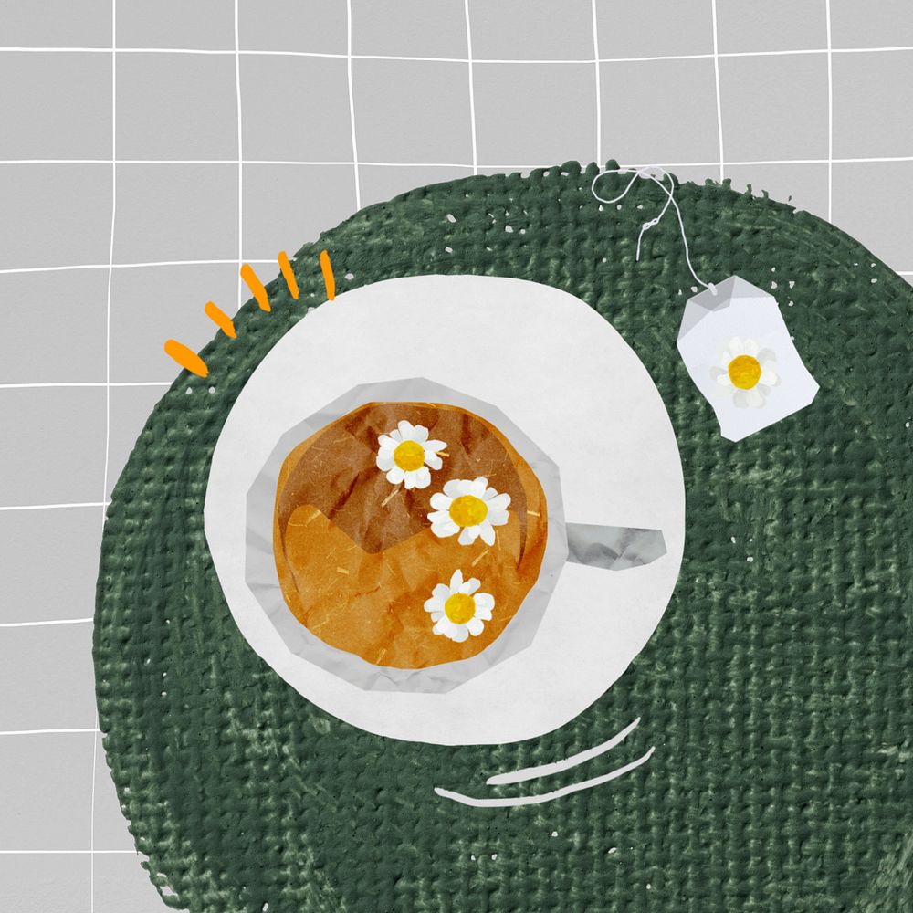 Chamomile tea cup, editable cute collage element design