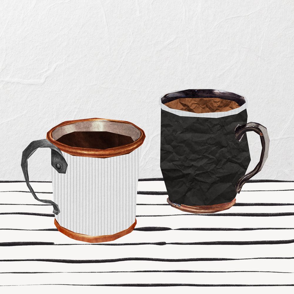 Editable coffee mugs paper collage element design