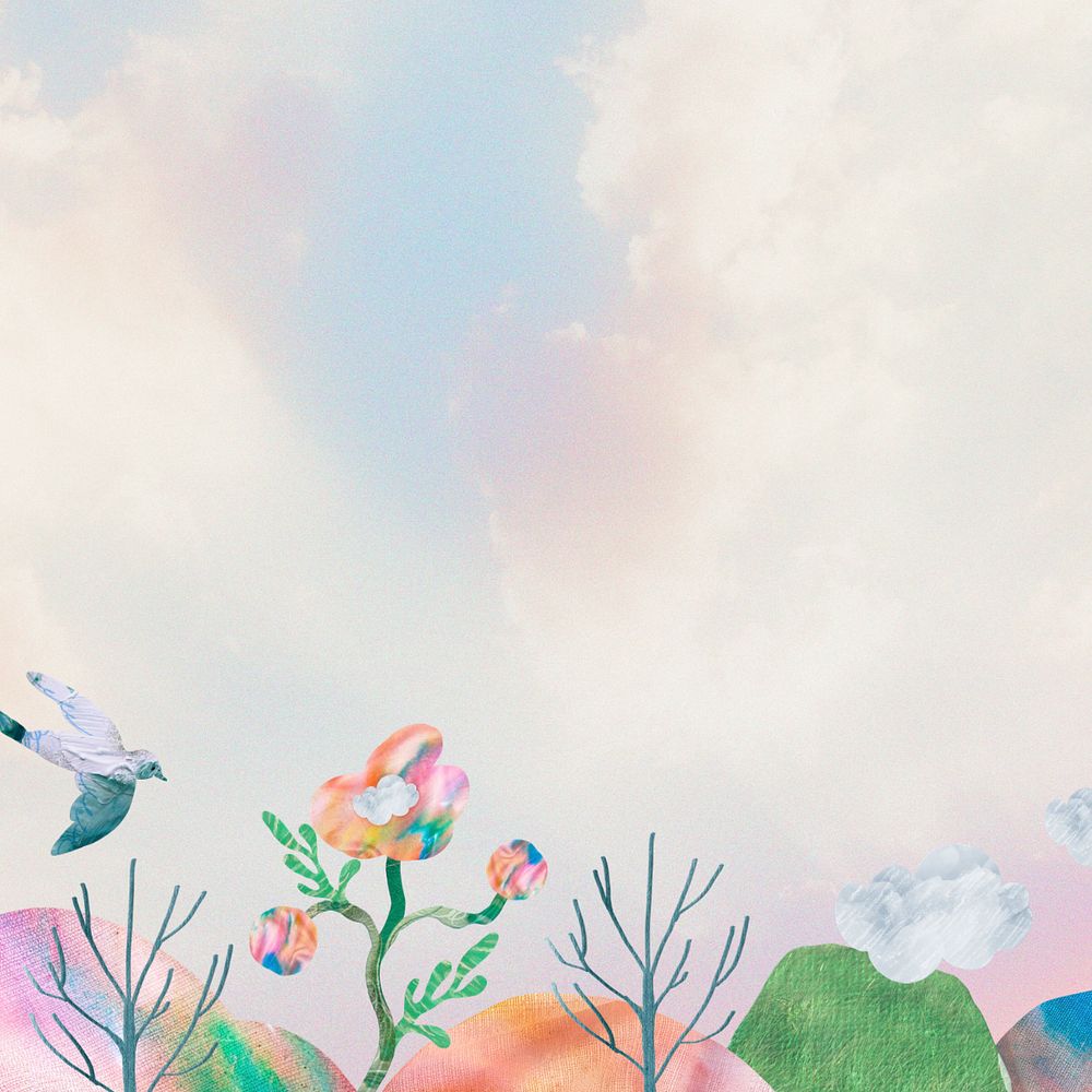 Pastel sky background, colorful nature collage, editable design