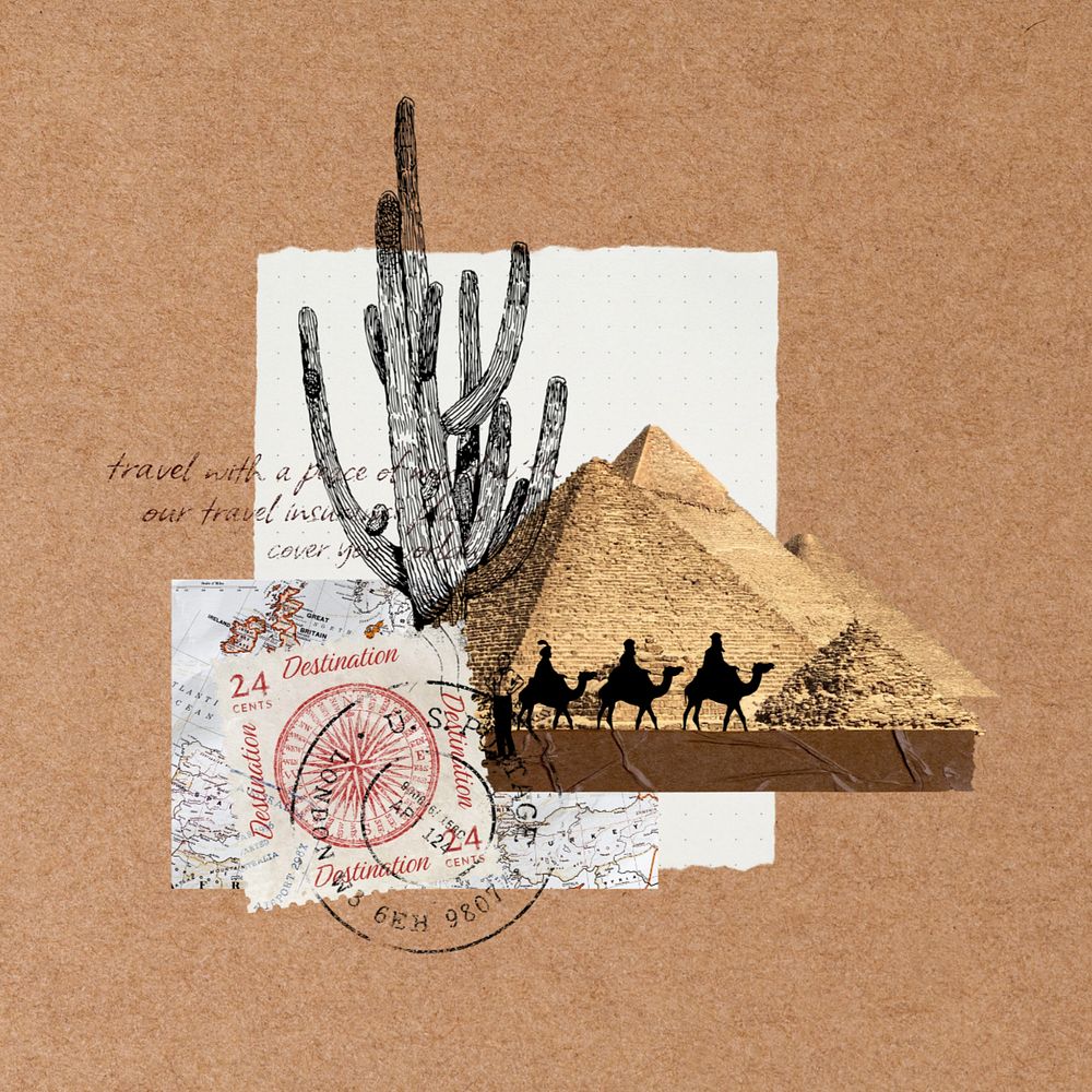 Aesthetic dessert travel, editable Egyptian pyramid collage design