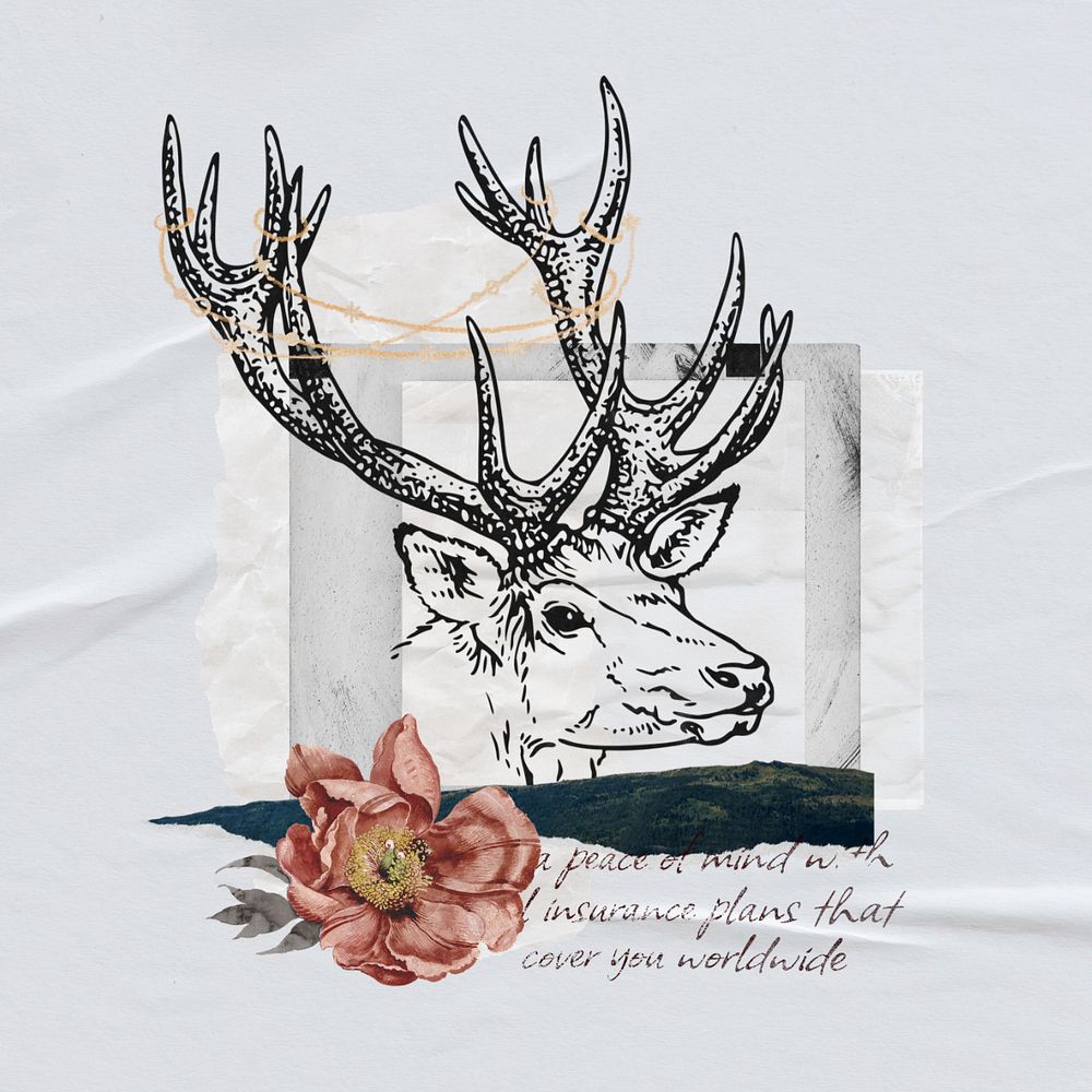 Editable deer collage, flower design