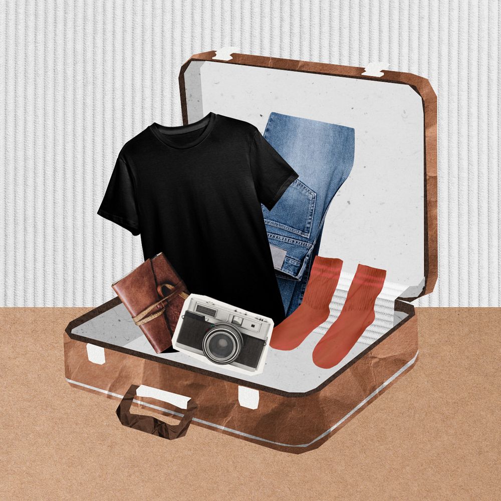 Travel packing, editable briefcase collage design