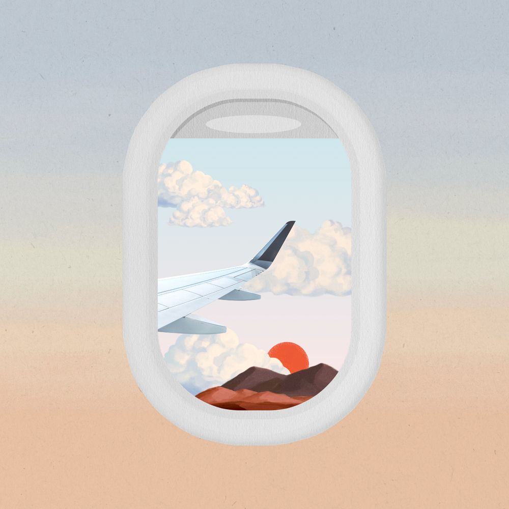 Aesthetic travel, editable airplane window view collage design