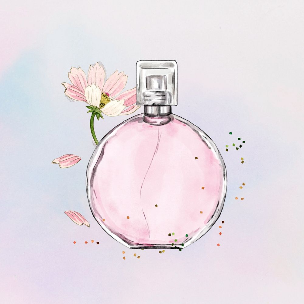 Pink floral perfume, editable beauty product drawing design