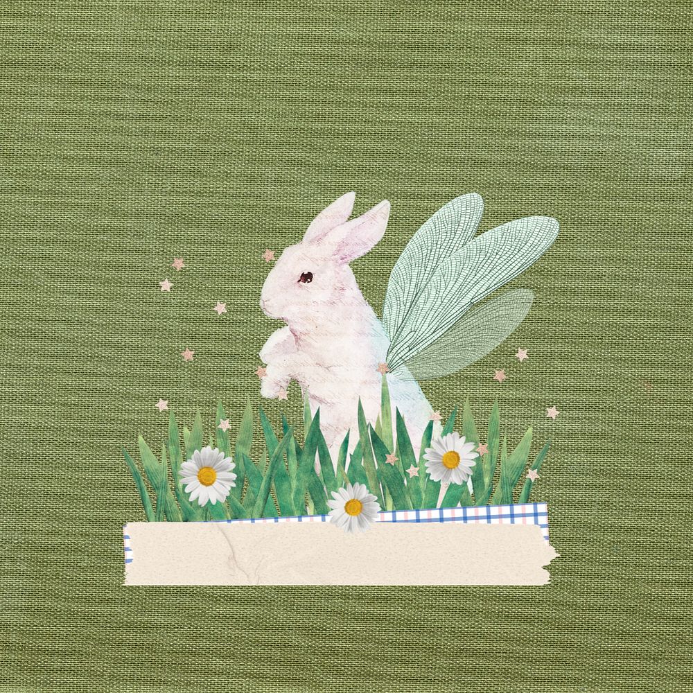 Winged bunny, editable Easter collage design