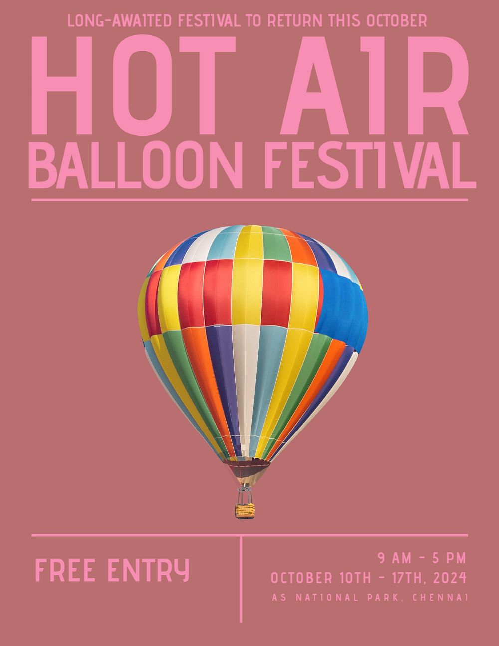 Balloon festival flyer template, editable advertisement