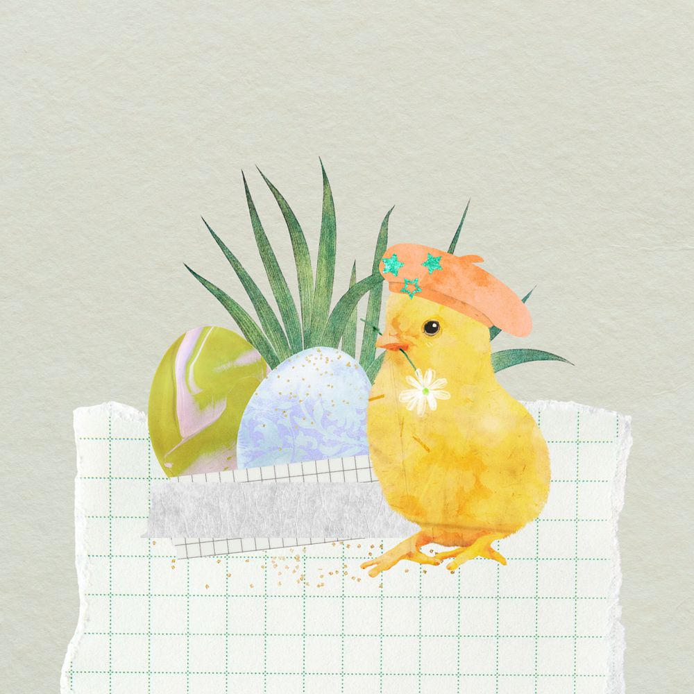 Little chick Easter, editable collage design