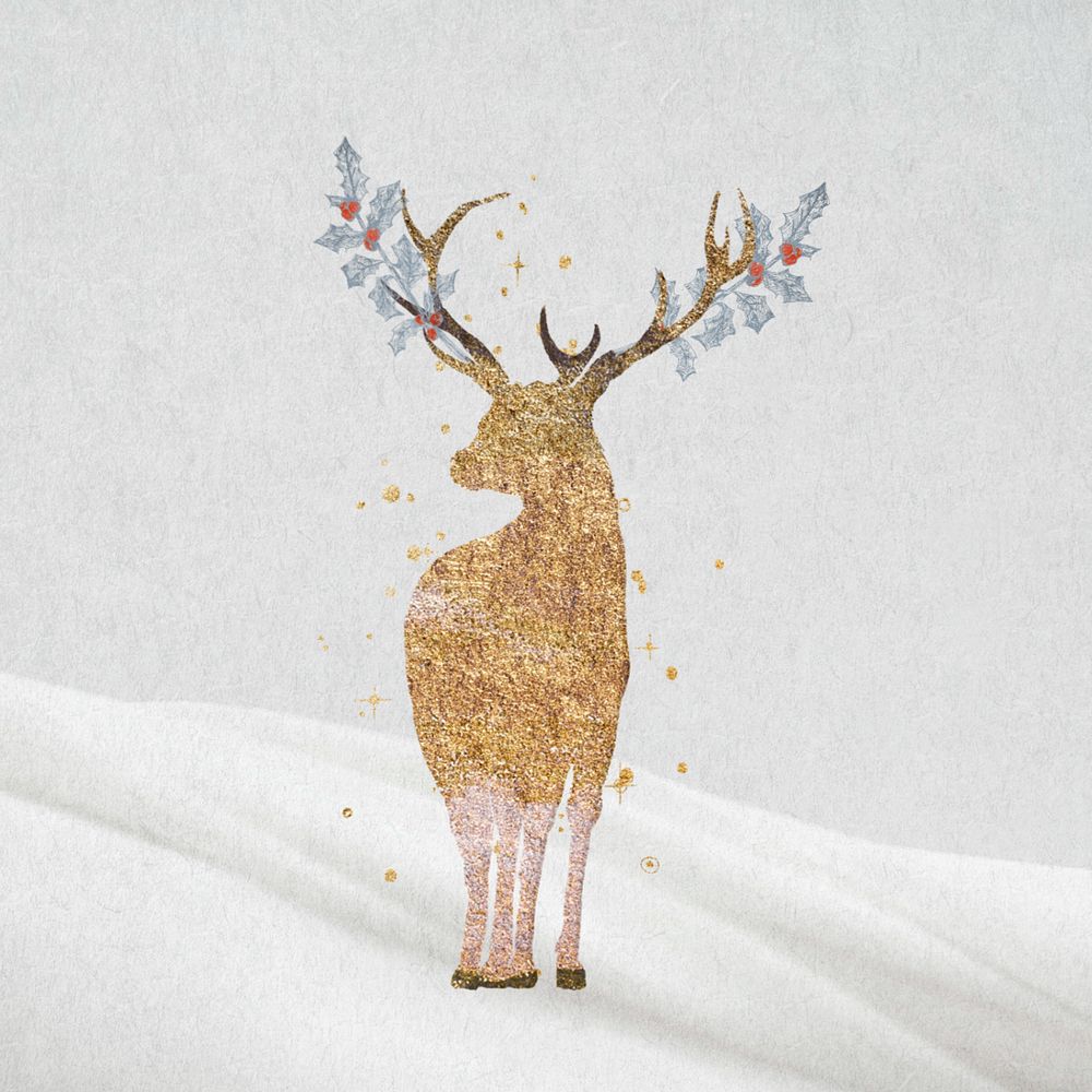 Gold glitter stag, editable collage design