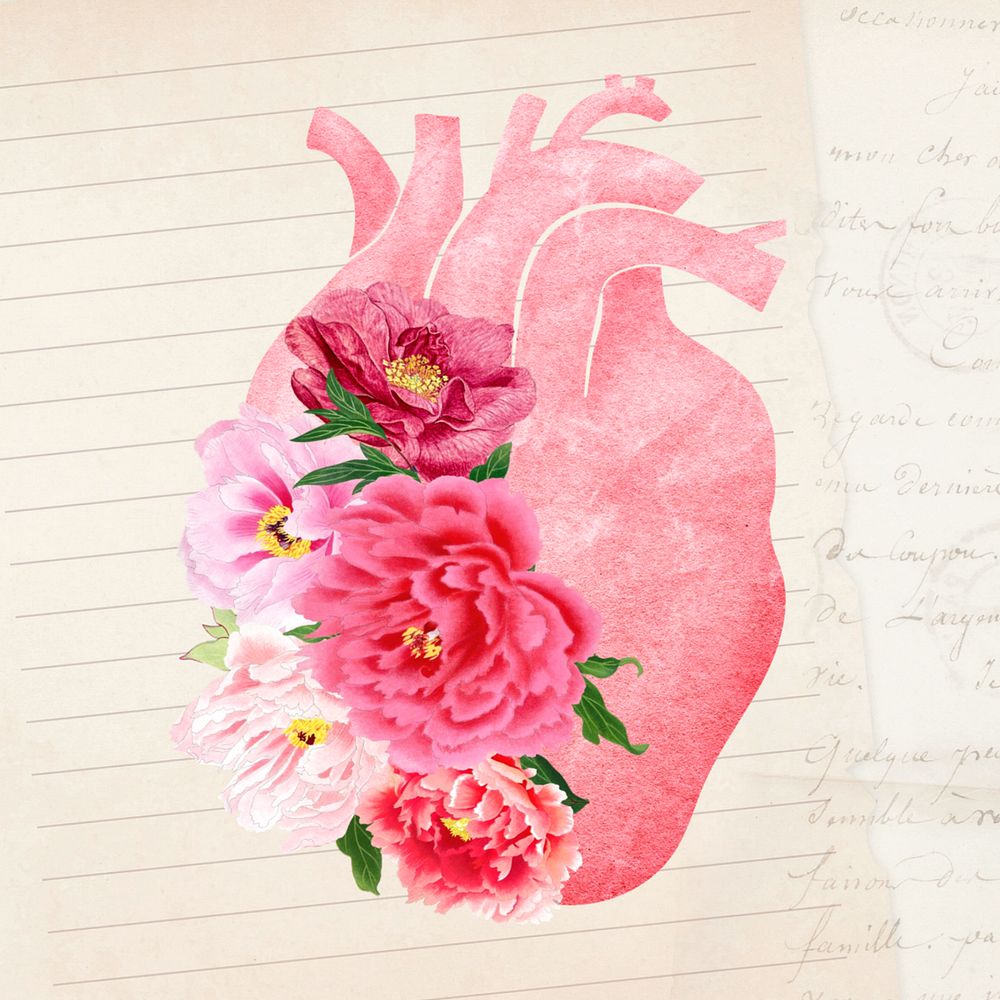 Floral human heart, editable surreal collage design