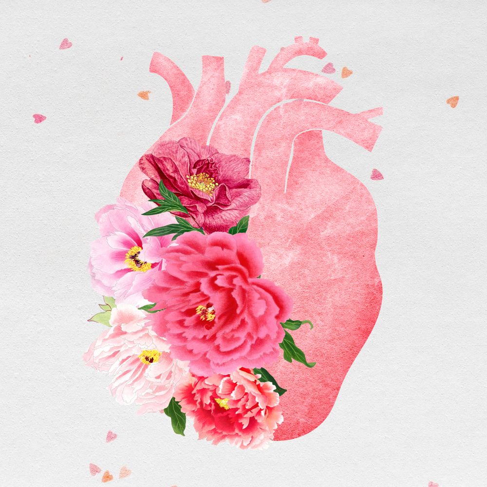 Floral surreal human heart, editable collage design