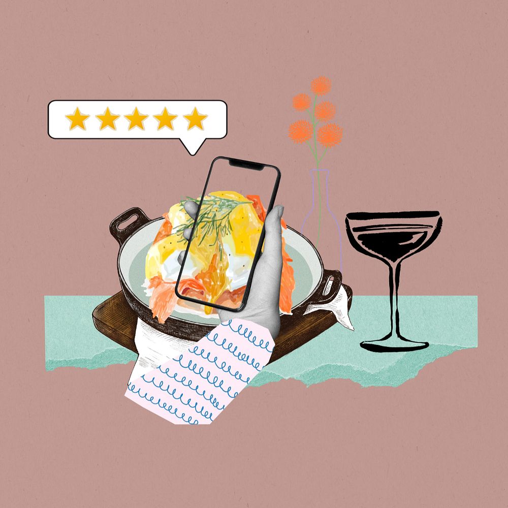 Online food review, creative collage, editable design