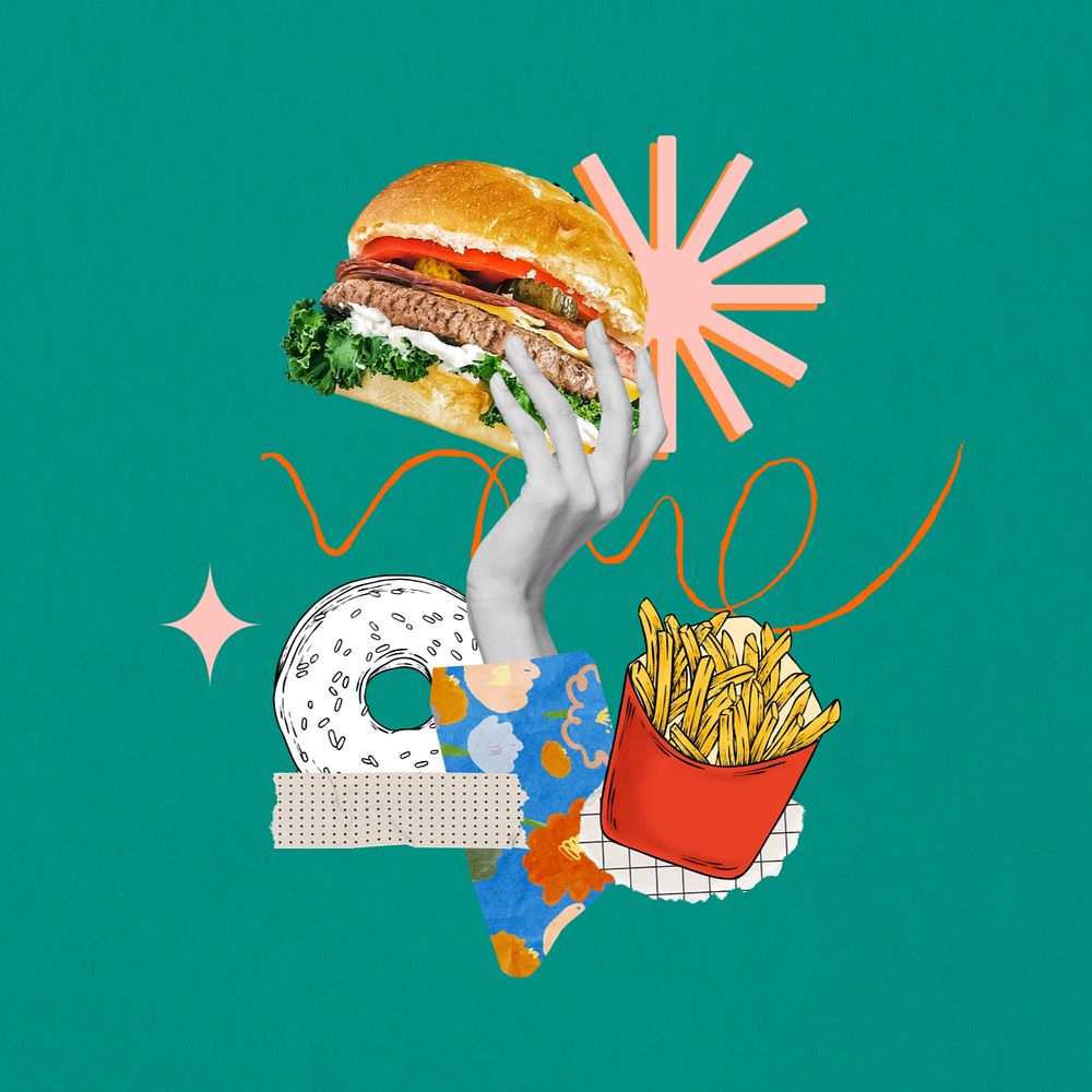 Junk food aesthetic, creative collage, editable design