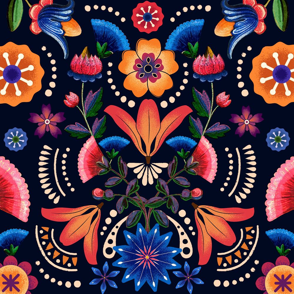 Colorful traditional flower background, vintage pattern, editable design