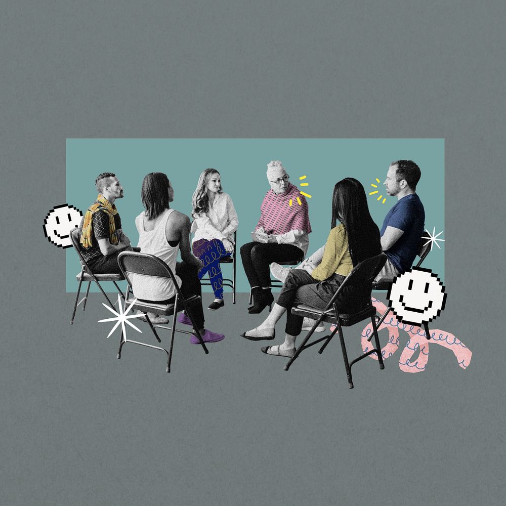 Group therapy, creative mental health collage, editable design