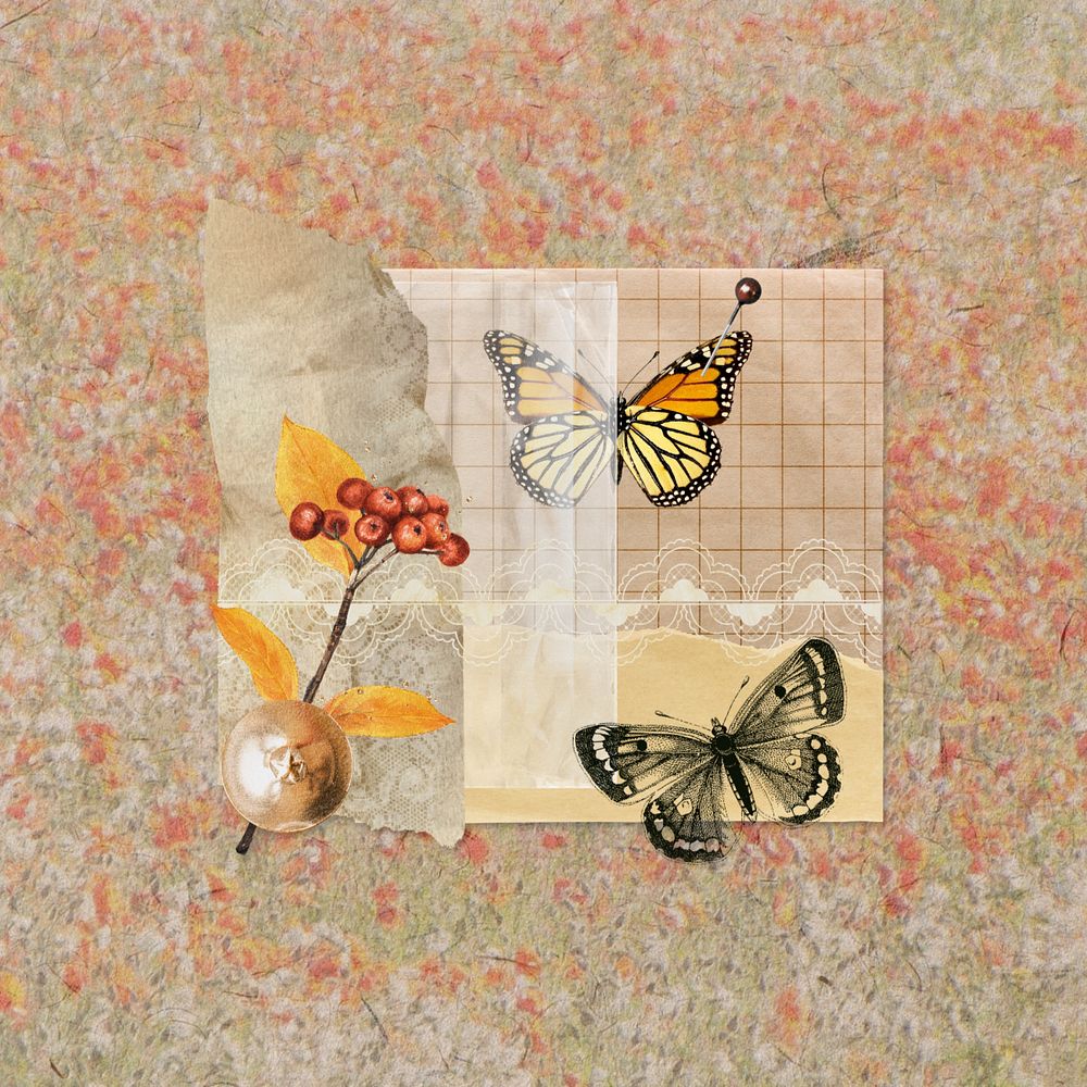 Autumn grid notepaper, editable butterfly design