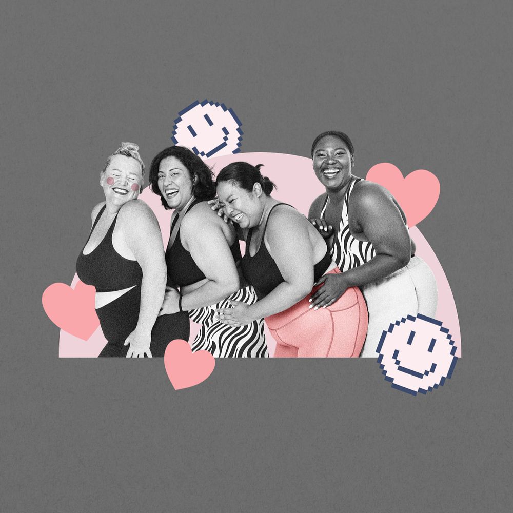 Diverse plus-sized women, body positivity collage, editable design