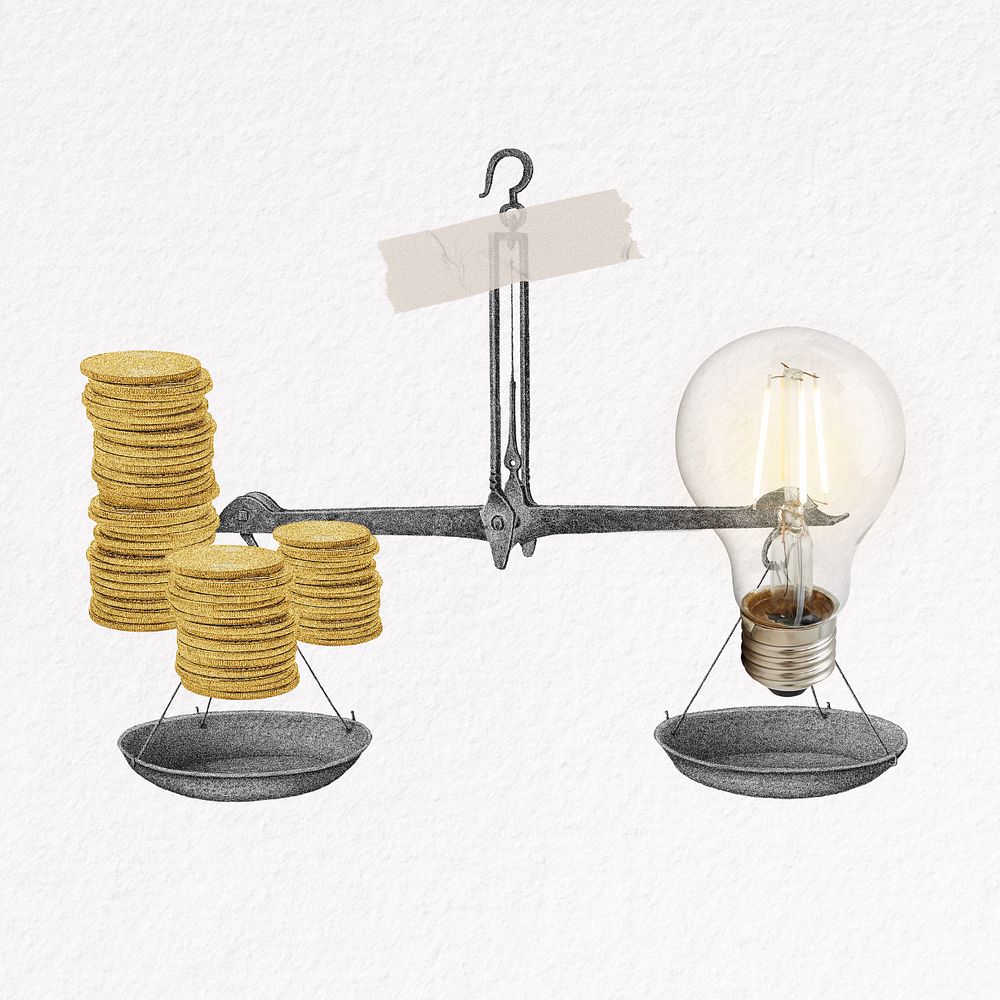 Scale weighing money collage element, ideas remix editable design