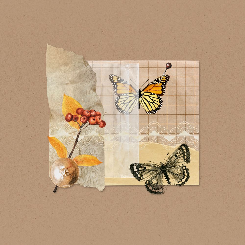 Editable Autumn journal grid paper, butterfly design