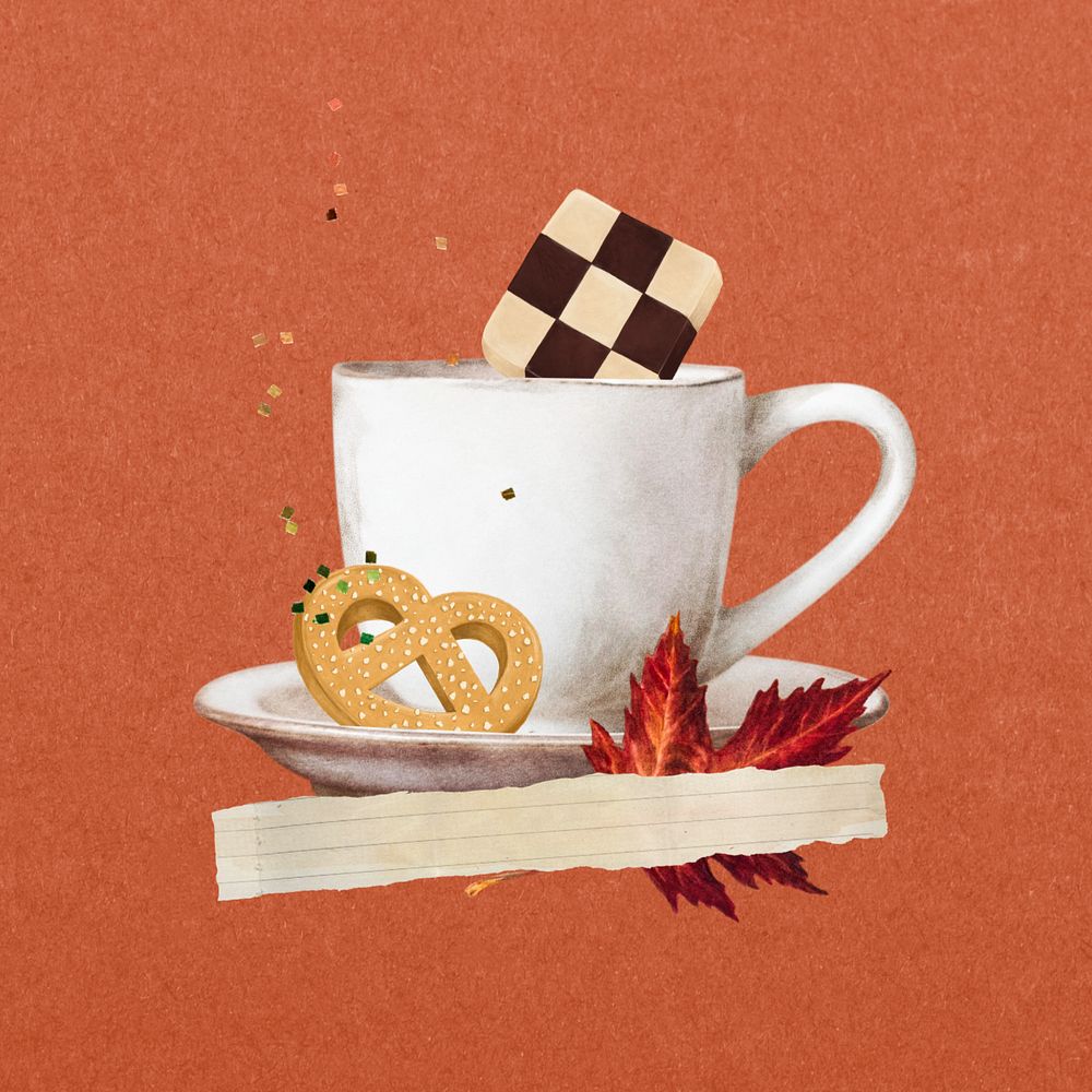 Editable Autumn coffee aesthetic paper collage element design