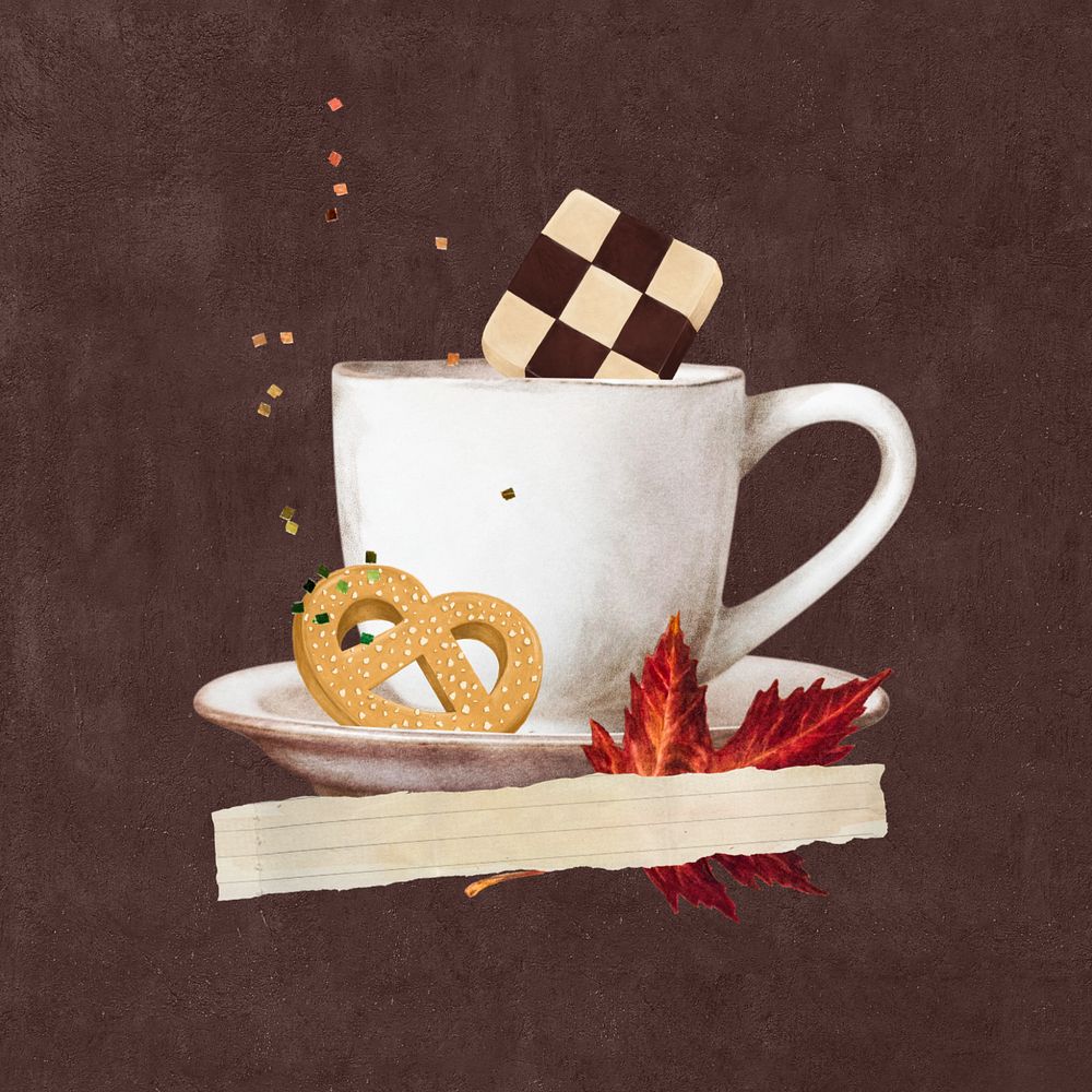 Autumn coffee, editable paper collage element design