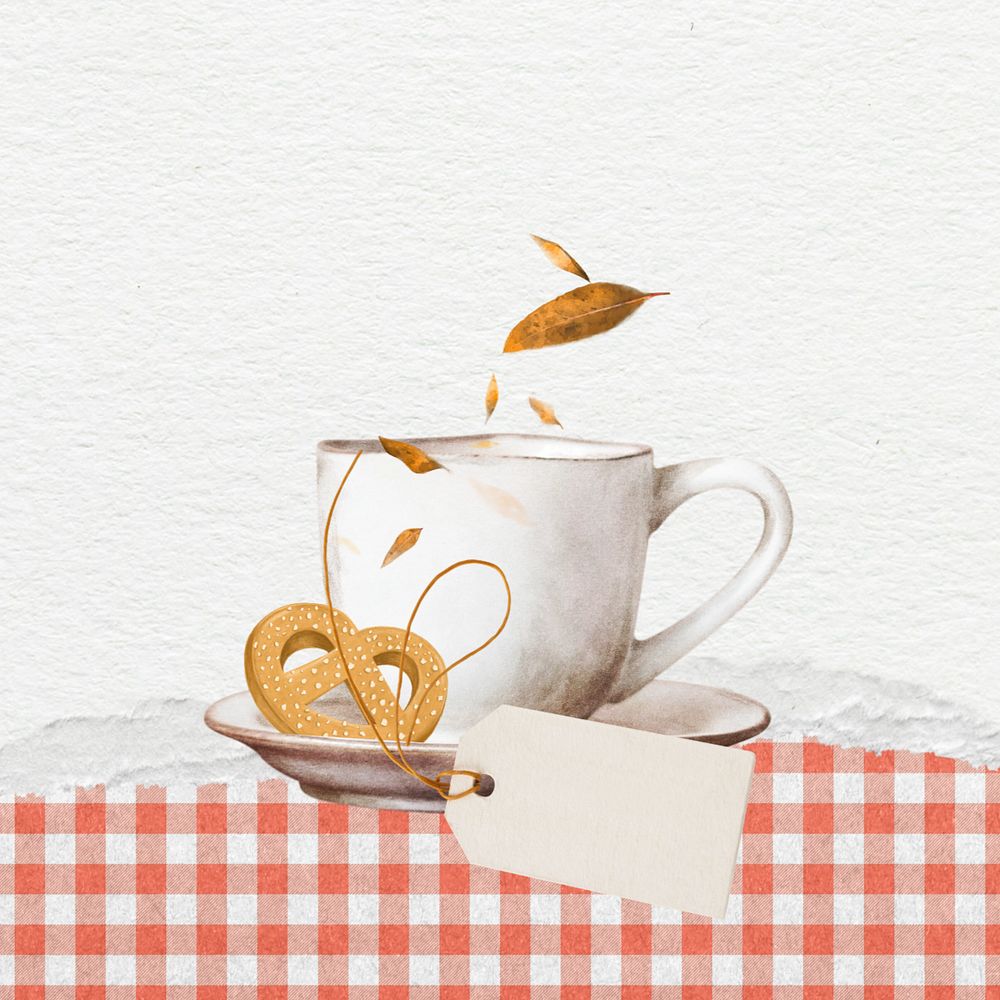 Autumn coffee, editable paper collage element design