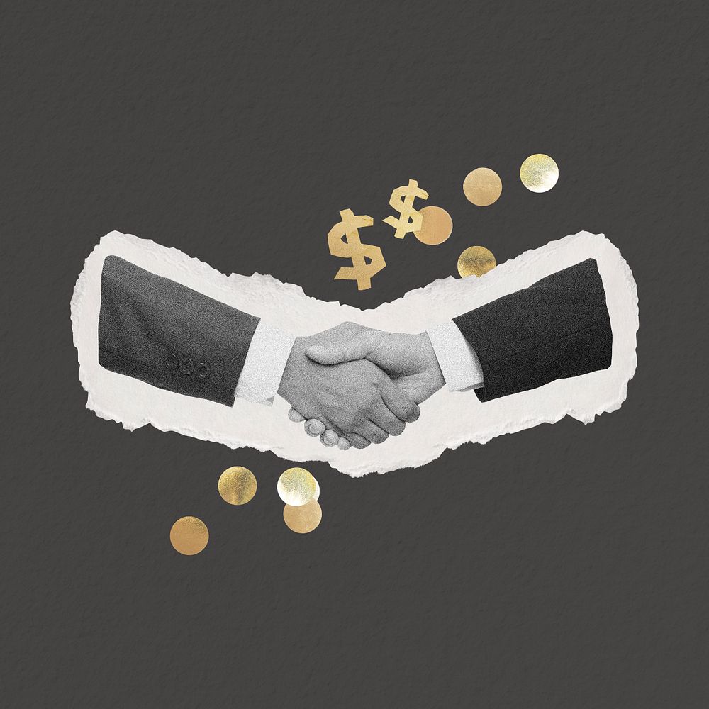 Business handshake, ripped paper remix design