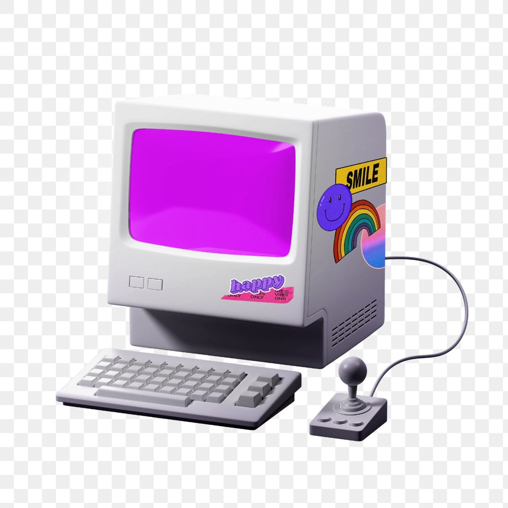 Retro computer screen mockup element png, editable 3D digital device