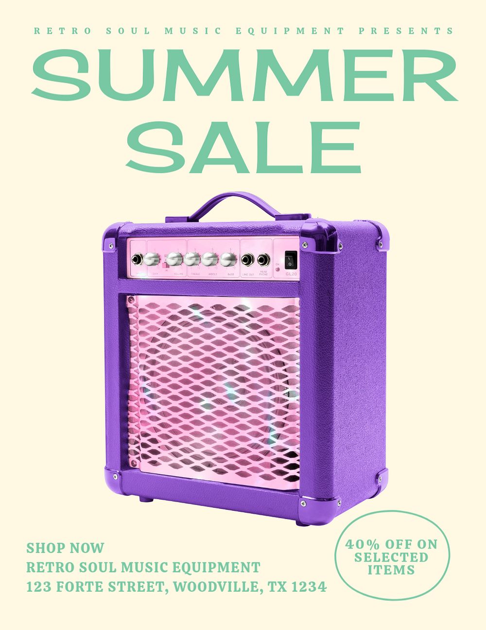 Summer sale music flyer template, editable advertisement