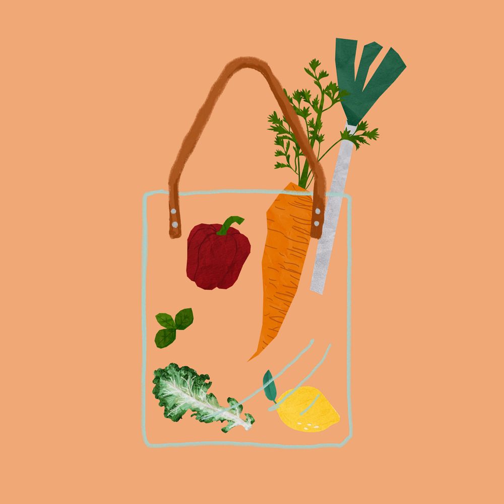 Editable healthy grocery bag, food collage element design